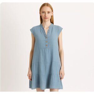 Francesca Bettini Made in Italy Women’s Size Medium Blue 100% Linen tiered dress